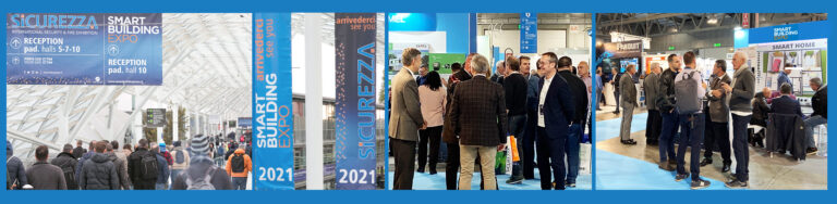 Archive photo collage of visitors and exhibitors at Smart Building Expo 2021
